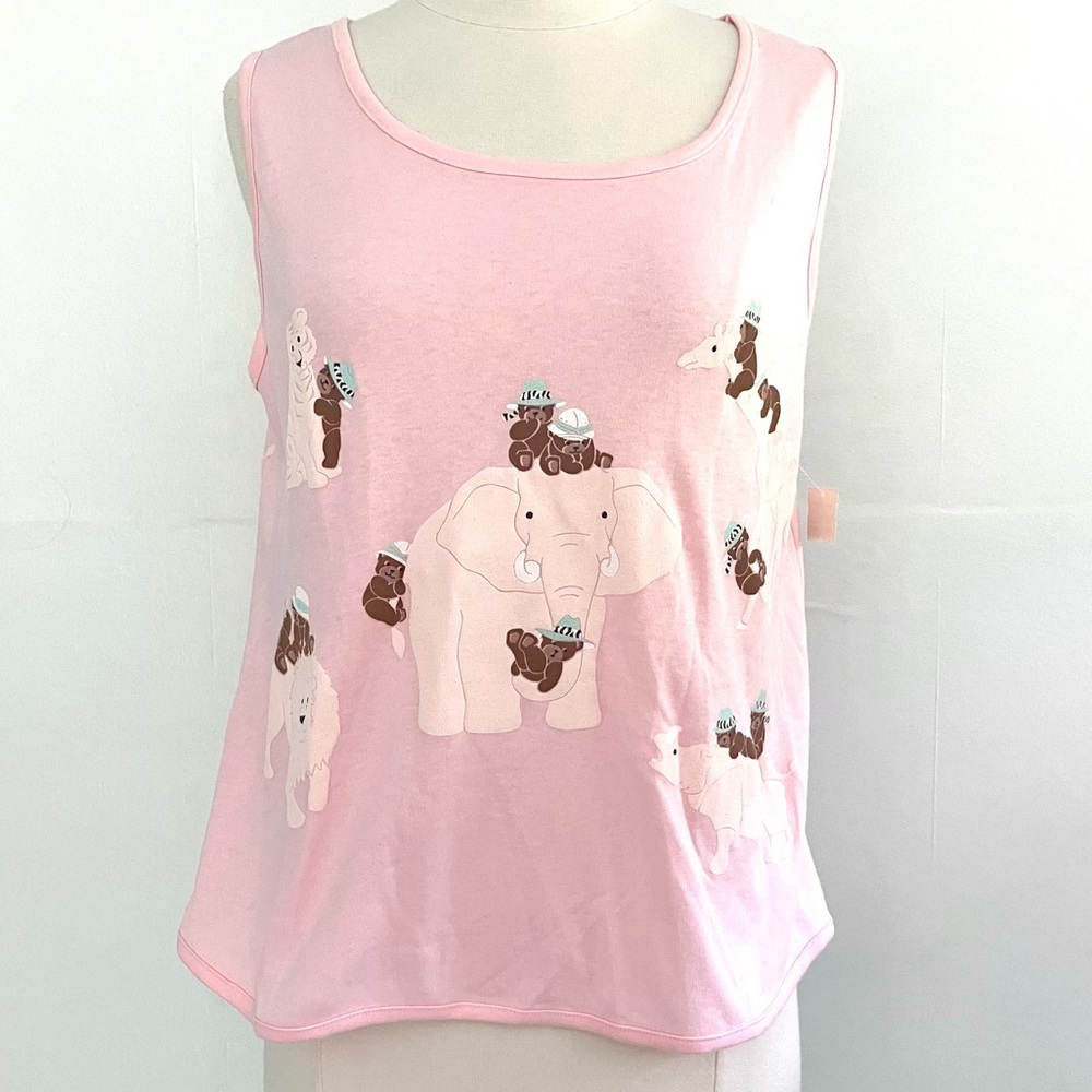 Vintage 80’s pink pastel bears on a Safari novelty AOP tank top shirt